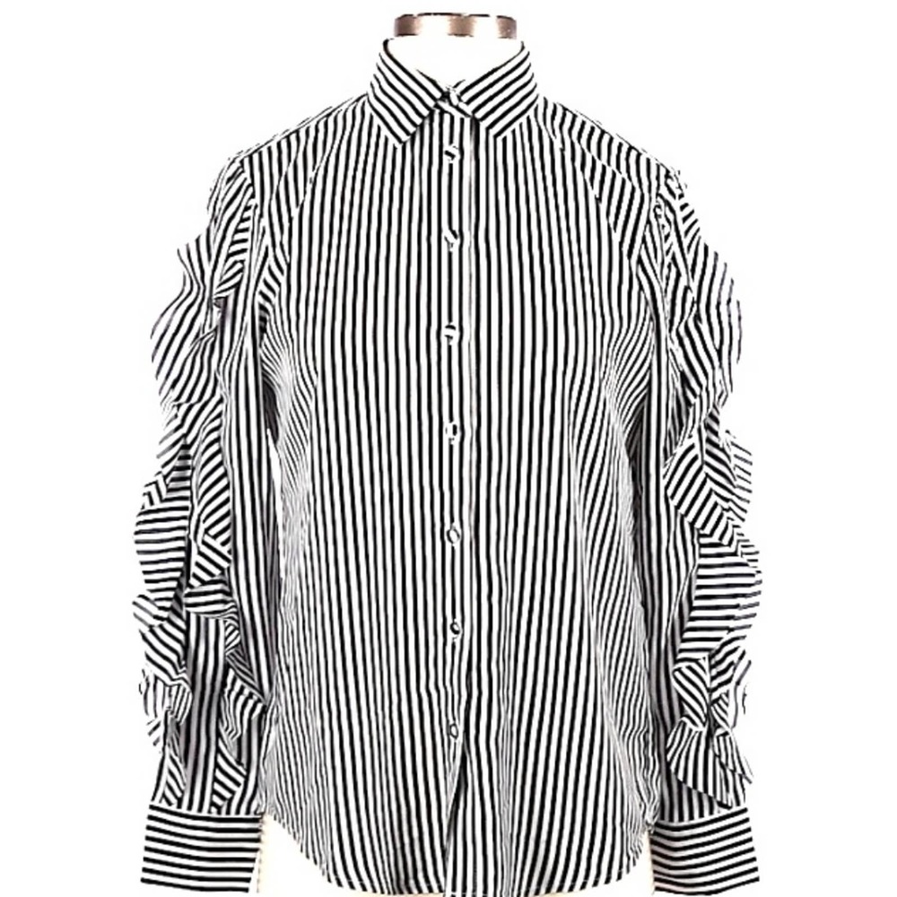 NWT Banana Republic Striped Ruffle Sleeve Blouse Size XSP Navy and White